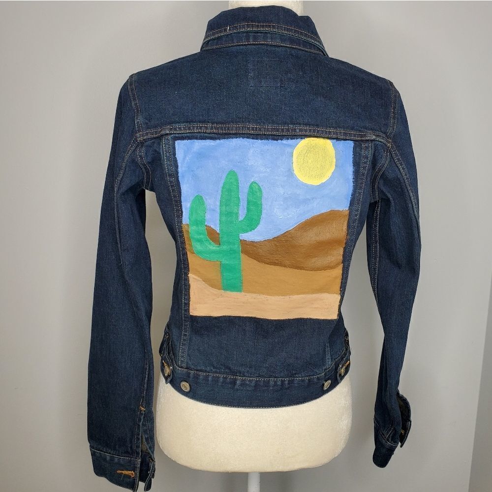 SOUTHWESTERN cactus desert‎ hand painted one of a kind jacket XS